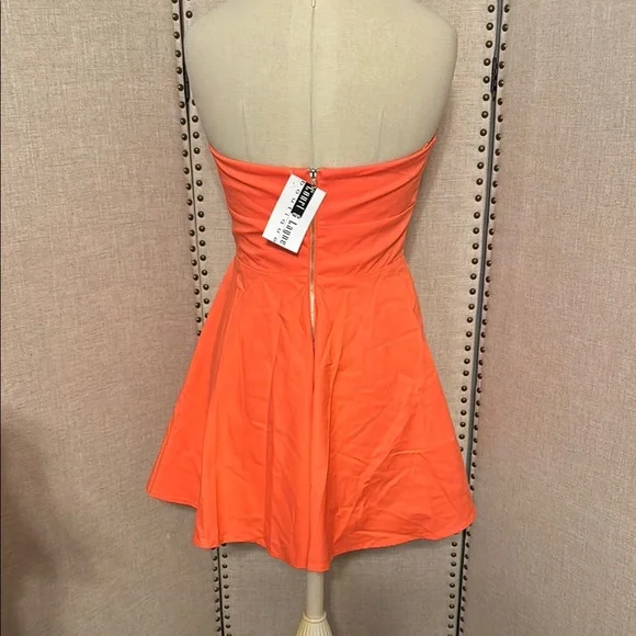 Orange Ruched Strapless Cocktail Dress - Picture 3 of 4